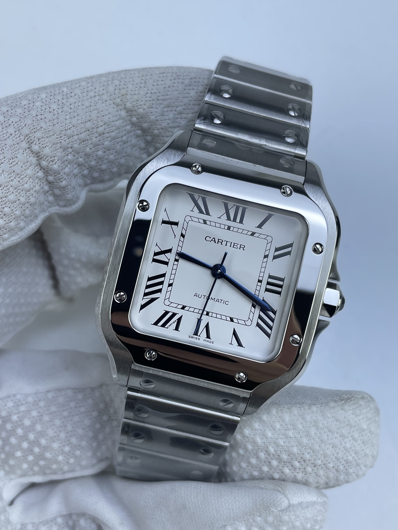 (준비완료/특급배송)NO.3143/BV공장 까르띠에 산토스 2018 미디움 스틸 화이트다이얼 스마트링크 브슬 35MM